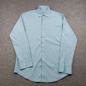 Peter Millar Shirt Mens Medium Blue Gingham Summer Comfort Dress Long Sleeve